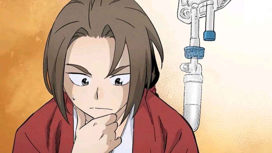 gambar hwabu memikirkan bagaimana dapat infus di era kuno di komik I Reincarnated as a Legendary Surgeon