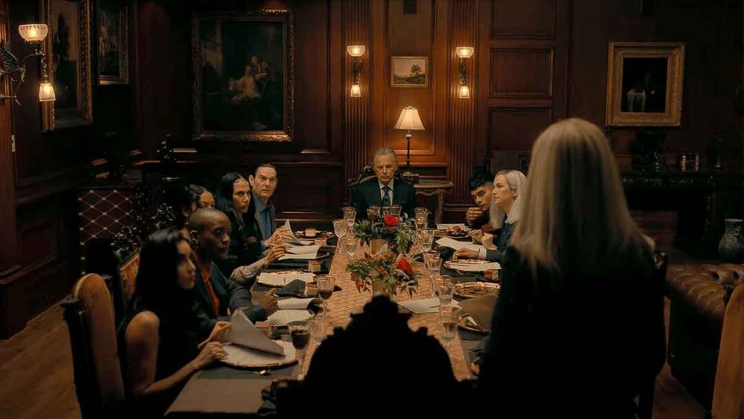 gambar adegan makan malam di serial the fall of the house of usher