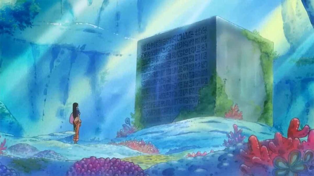 gambar nico robin membaca poneglyph berisi pesan joy boy