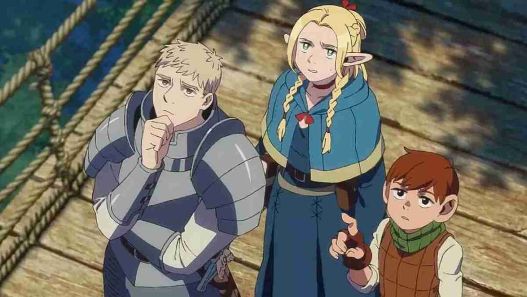 laios, marcille, dan chilchuck dari anime dungeon meshi