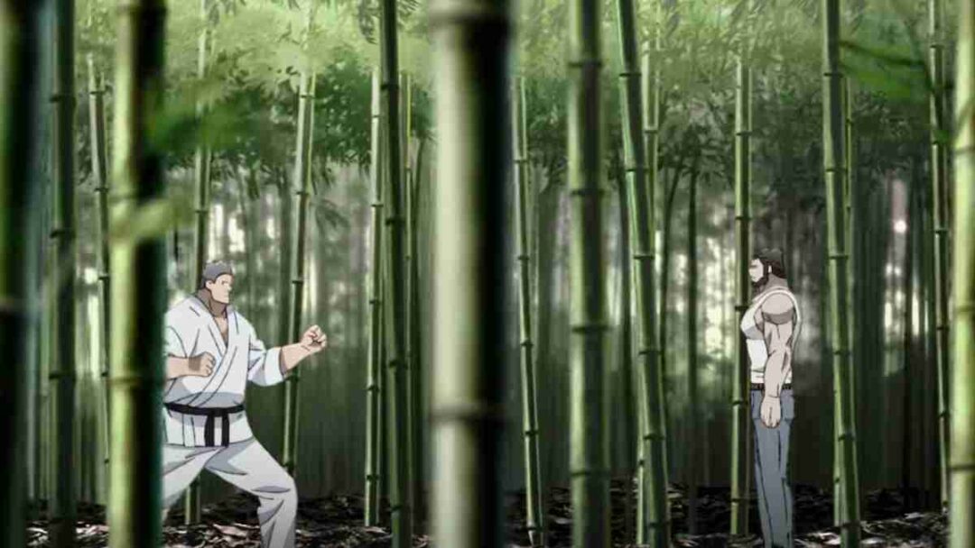 gambar karakter izumi soichiro melawan juzo fujimaki dari anime Garouden: The Way Of The Lone Wolf 