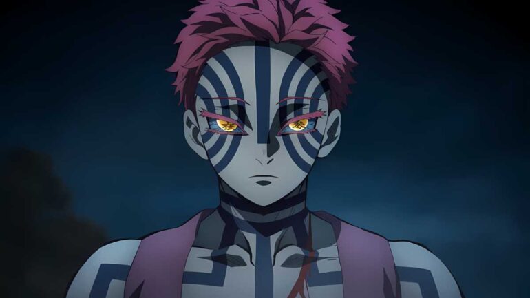 gambar karakter akaza, iblis bulan atas 3, dari anime demon slayer