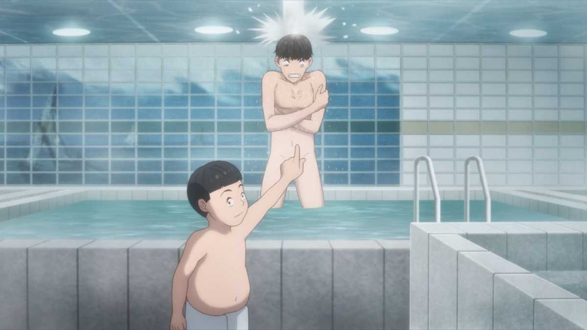 gambar adegan hobin berlatih di pemandian umum di anime viral hit