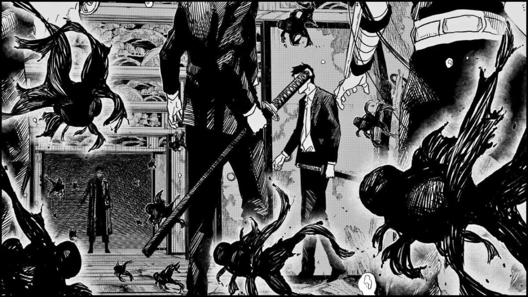 gambar chihiro memakai salah satu jurus enten bernama kuri chigiri di manga kagurabachi