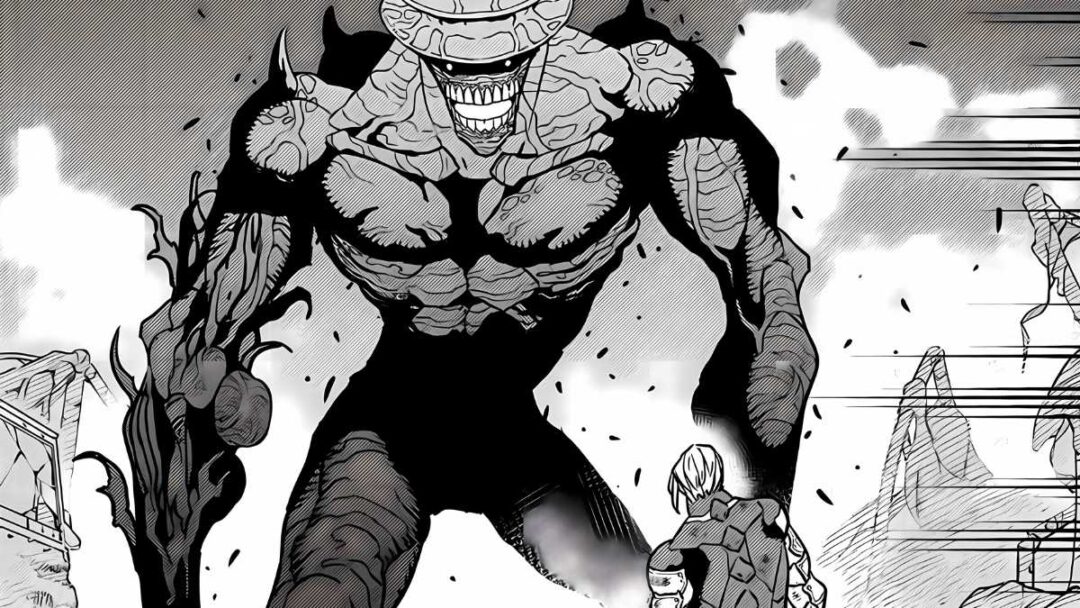 gambar kaiju no 9 vs isao shinomiya dari manga kaiju no 8
