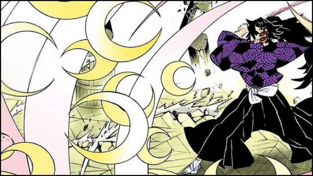 gambar kokushibo memakai teknik pernapasan bulan di manga kimetsu no yaiba