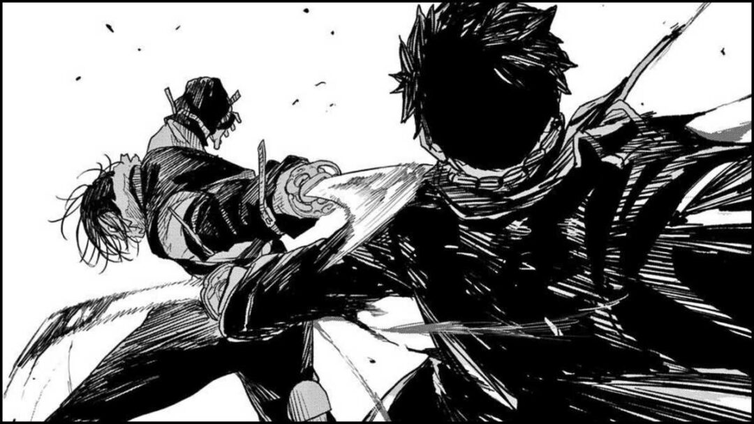 gambar genichi sojo pakai kuregumo lawan chihiro pakai enten di manga kagurabachi