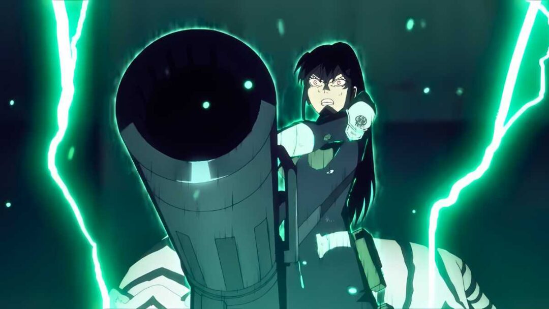 gambar karakter mina ashiro menembak di anime kaiju no 8